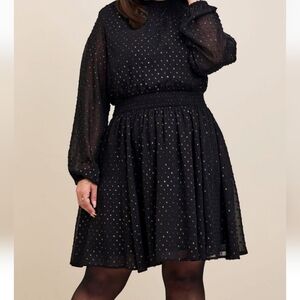 Torrid Black mini dress with puff sleeves and polka dots, elastic waist, size 3X